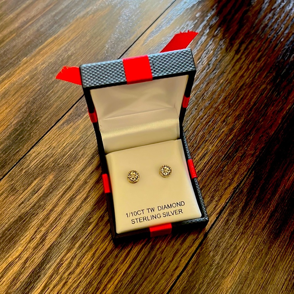 Diamond and sterling silver stud earrings